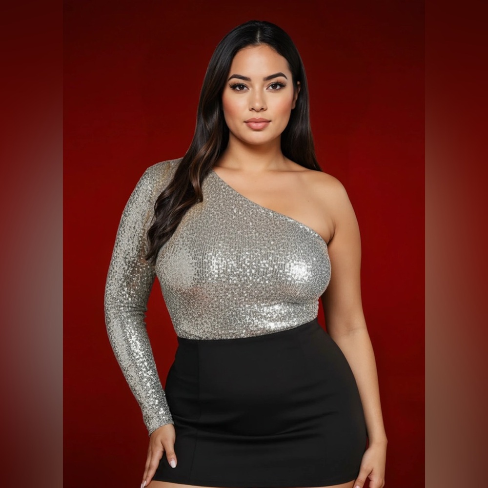 Silver One-Shoulder Bodysuit